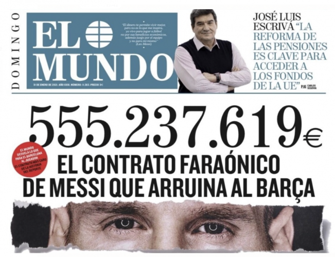 Il Barcellona in bancarotta? Possibile. Il quotidiano spagnolo El Mundo svela i numeri del contratto di quattro anni dell'attaccante argentino. 139 milioni all’anno per quattro anni. Il Barcellona in bancarotta? Possibile. Il quotidiano spagnolo El Mundo svela i numeri del contratto di quattro anni dell'attaccante argentino. 139 milioni all’anno per quattro anni.